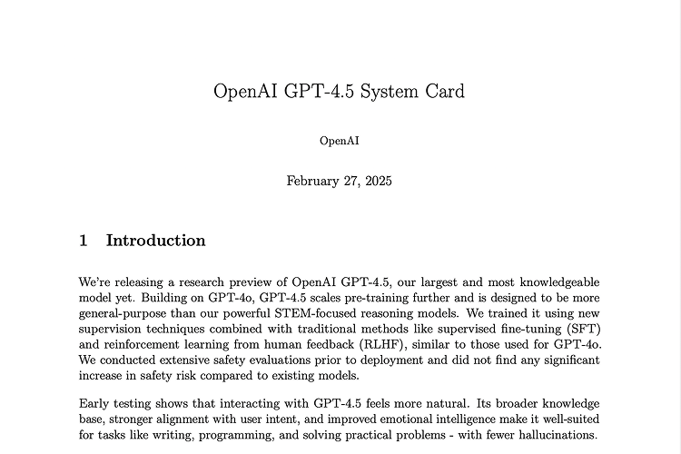 OpenAI GPT-4.5 System Card